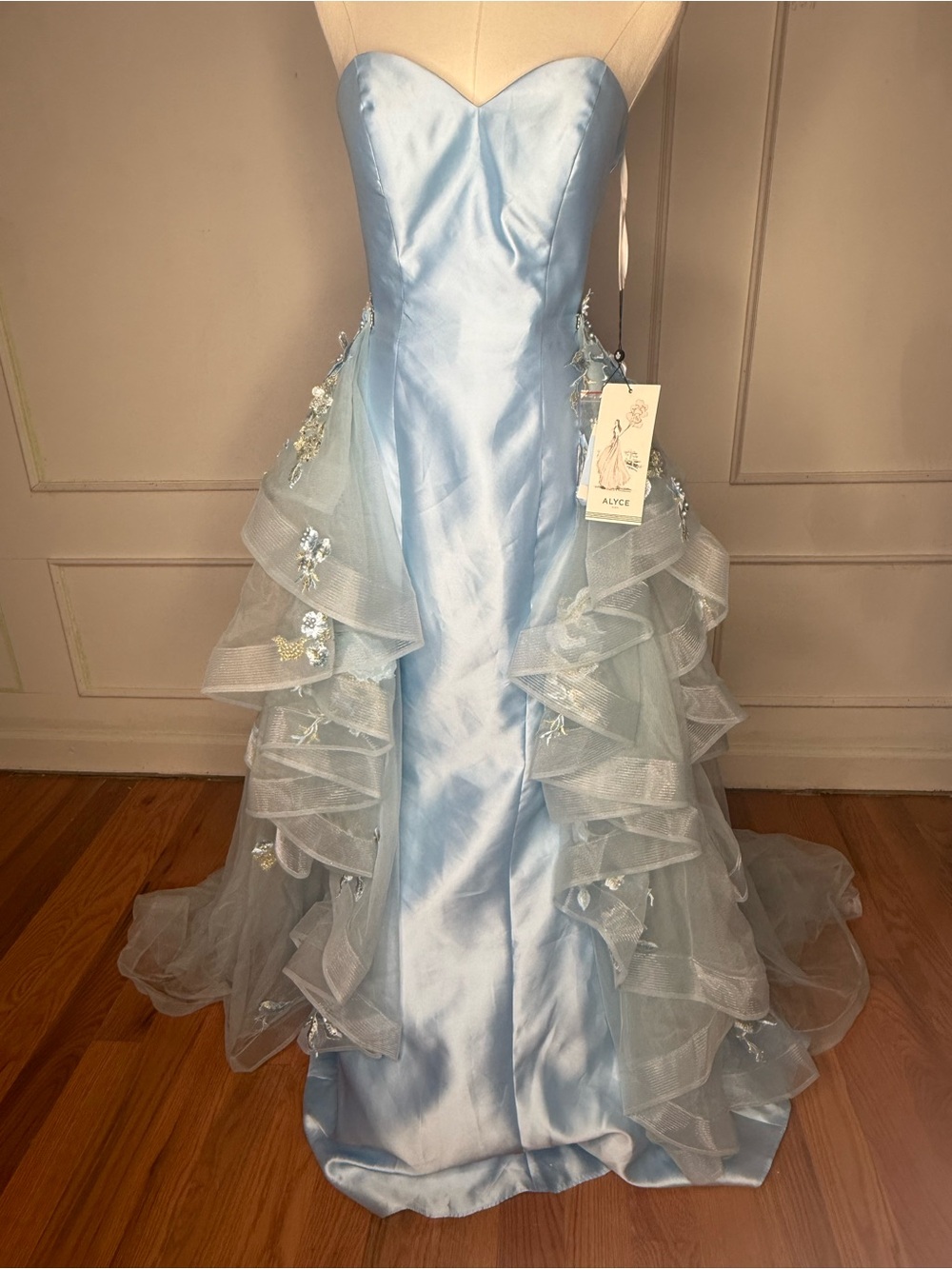 Alyce Paris Light Blue Strapless Ruffled Formal Dress